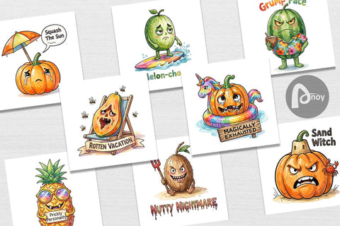 Digital Paper Sarcastic Tropical Fruit Pumpkin Digital Pattern artnoy 