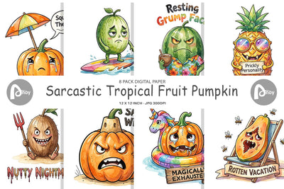 Digital Paper Sarcastic Tropical Fruit Pumpkin Digital Pattern artnoy 