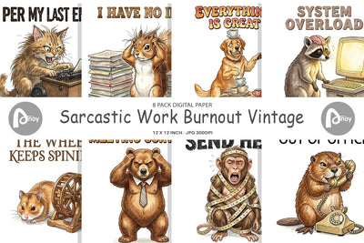 Digital Paper Sarcastic Work Burnout Vintage Digital Pattern artnoy 