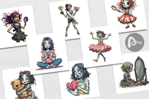 Digital Paper Sarcastic Zombie Girls Digital Pattern artnoy 