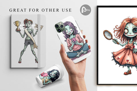 Digital Paper Sarcastic Zombie Girls Digital Pattern artnoy 