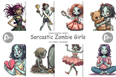 Digital Paper Sarcastic Zombie Girls Digital Pattern artnoy 