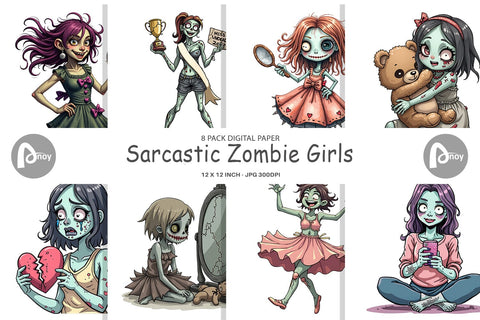 Digital Paper Sarcastic Zombie Girls Digital Pattern artnoy 