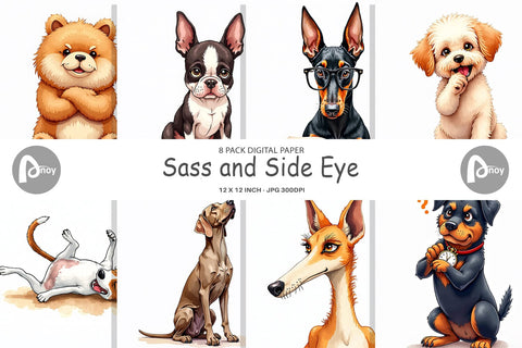 Digital Paper Sass & Side-Eye Judgmental Dog Digital Pattern artnoy 