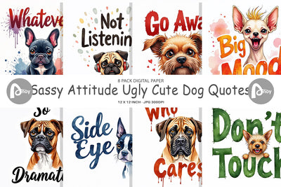 Digital Paper Sassy Attitude Ugly Cute Dog Quotes Digital Pattern artnoy 