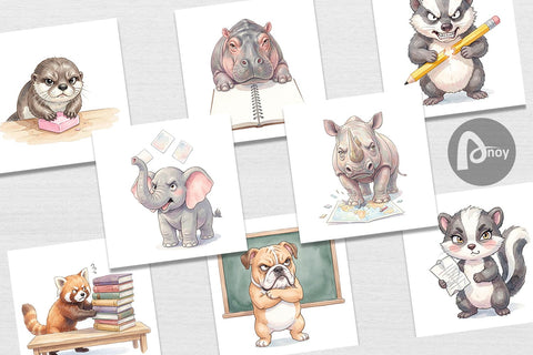 Digital Paper Sassy Grumpy School Animal Digital Pattern artnoy 