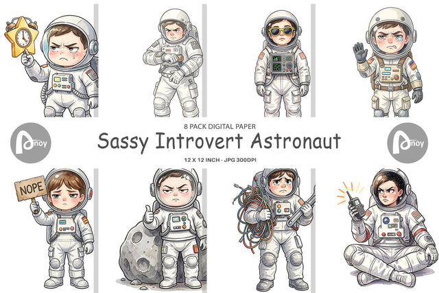 Digital Paper Sassy Introvert Astronaut Sublimation artnoy 