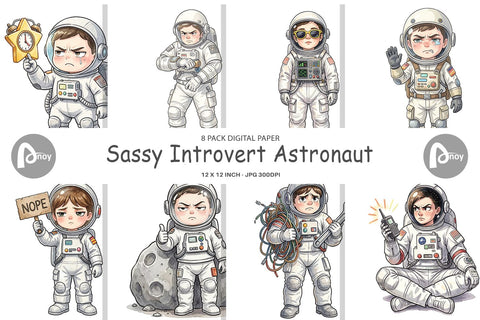 Digital Paper Sassy Introvert Astronaut Sublimation artnoy 