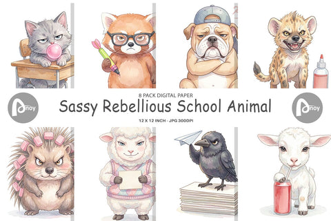 Digital Paper Sassy Rebellious School Animal Digital Pattern artnoy 