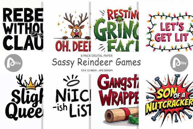 Digital Paper Sassy Reindeer Games Digital Pattern artnoy 