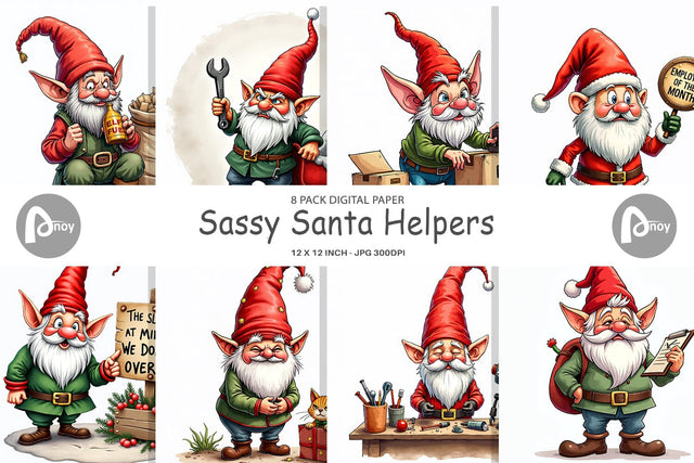 Digital Paper Sassy Santa's Helpers: Watercolor Gnome Crew Digital Pattern artnoy 