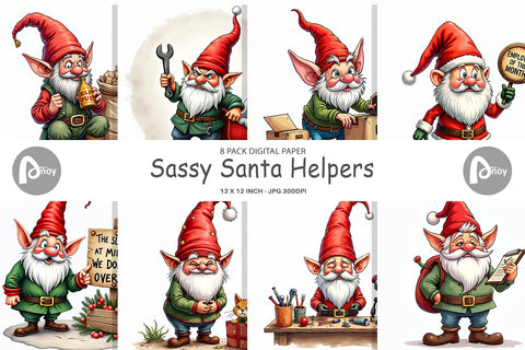 Digital Paper Sassy Santa's Helpers: Watercolor Gnome Crew Digital Pattern artnoy 