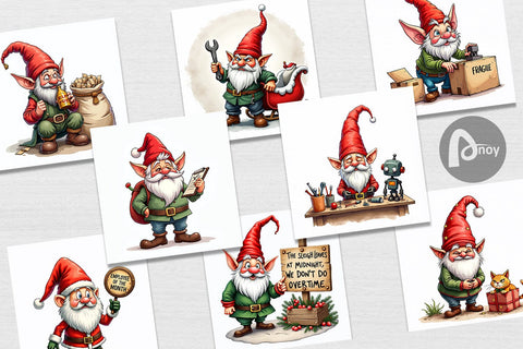 Digital Paper Sassy Santa's Helpers: Watercolor Gnome Crew Digital Pattern artnoy 
