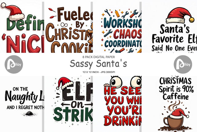 Digital Paper Sassy Santa's Sayings Sarcastic Christmas Quotes Digital Pattern artnoy 