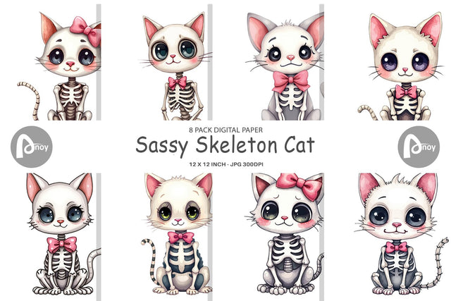 Digital Paper Sassy Skeleton Cat Digital Pattern artnoy 