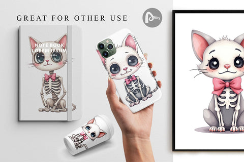 Digital Paper Sassy Skeleton Cat Digital Pattern artnoy 