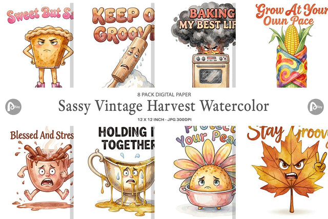 Digital Paper Sassy Vintage Harvest Watercolor Digital Pattern artnoy 