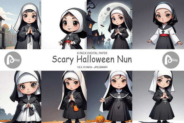 Digital Paper Scary Halloween Nun Digital Pattern artnoy 