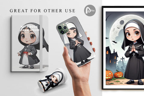 Digital Paper Scary Halloween Nun Digital Pattern artnoy 