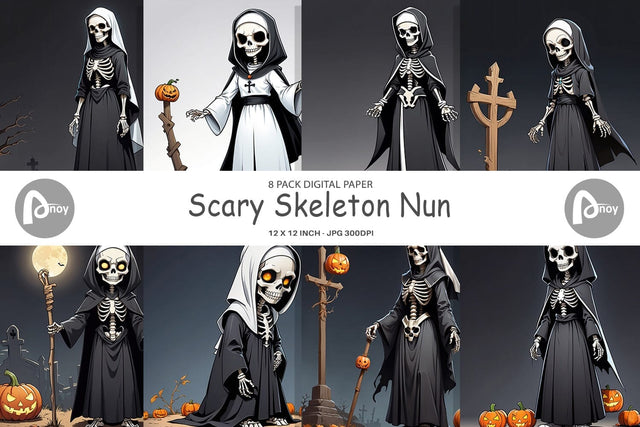 Digital Paper Scary Skeleton Nun Digital Pattern artnoy 