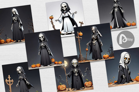 Digital Paper Scary Skeleton Nun Digital Pattern artnoy 
