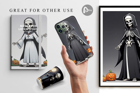 Digital Paper Scary Skeleton Nun Digital Pattern artnoy 