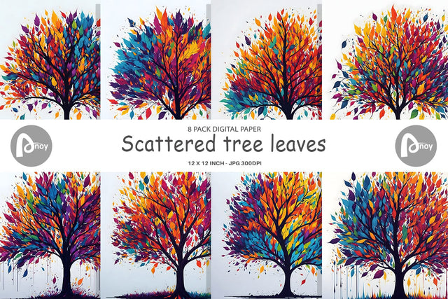 Digital Paper Scattered tree leaves Digital Pattern artnoy 