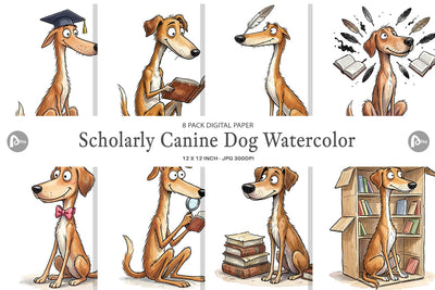 Digital Paper Scholarly Canine Dog Watercolor Digital Pattern artnoy 