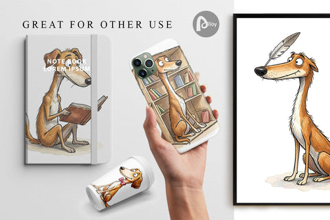 Digital Paper Scholarly Canine Dog Watercolor Digital Pattern artnoy 