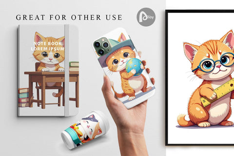 Digital Paper School Baby Cat Sublimation artnoy 