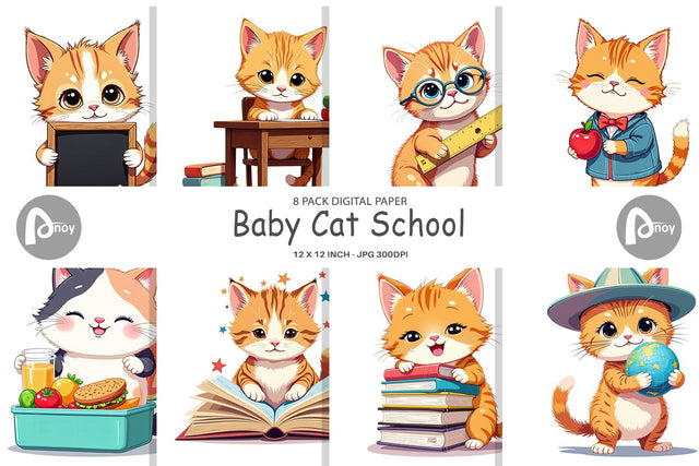 Digital Paper School Baby Cat Sublimation artnoy 
