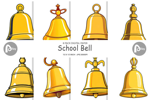 Digital Paper School Bell Digital Pattern artnoy 