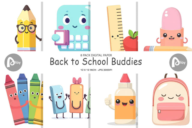 Digital Paper School Buddies Digital Pattern artnoy 