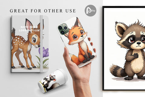Digital Paper Scruffy Woodland Wanderers Forest Friends Digital Pattern artnoy 