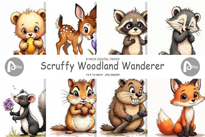 Digital Paper Scruffy Woodland Wanderers Forest Friends Digital Pattern artnoy 