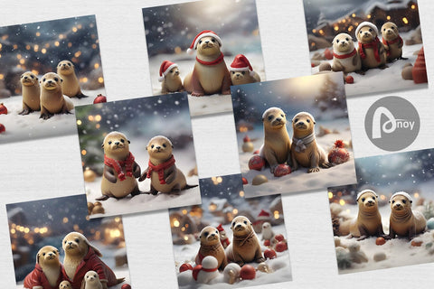 Digital Paper Sea Lion Christmas Digital Pattern artnoy 