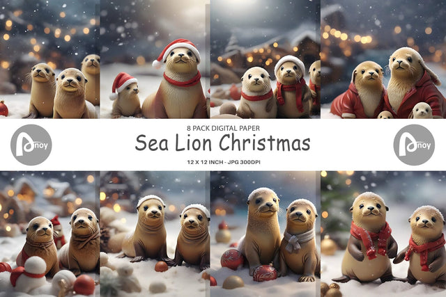 Digital Paper Sea Lion Christmas Digital Pattern artnoy 