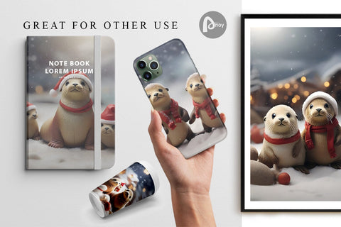 Digital Paper Sea Lion Christmas Digital Pattern artnoy 