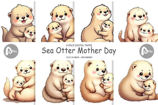 Digital Paper Sea Otter Mother's Day Digital Pattern artnoy 