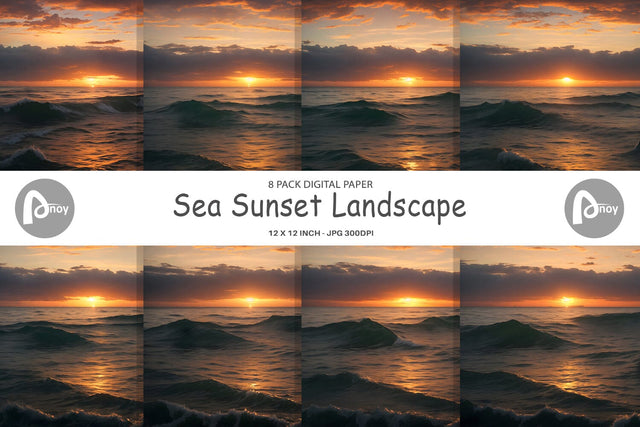 Digital Paper Sea Sunset Landscape Digital Pattern artnoy 