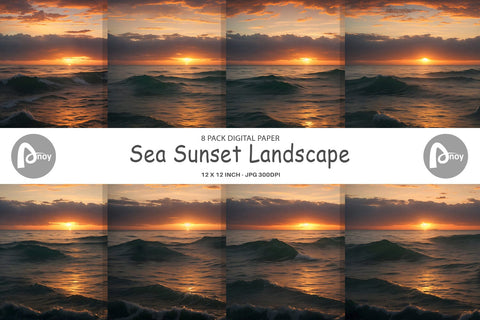 Digital Paper Sea Sunset Landscape Digital Pattern artnoy 