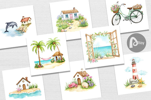 Digital Paper Seaside Cottage Digital Pattern artnoy 