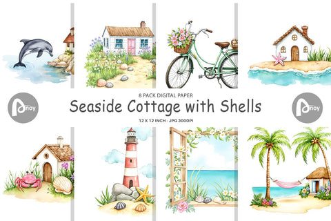 Digital Paper Seaside Cottage Digital Pattern artnoy 