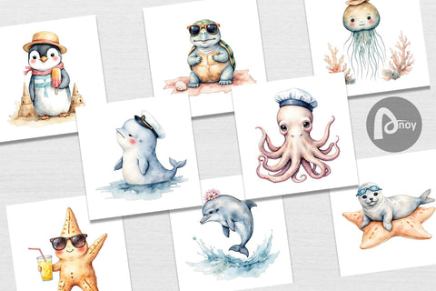 Digital Paper Seaside Critter Friends Digital Pattern artnoy 