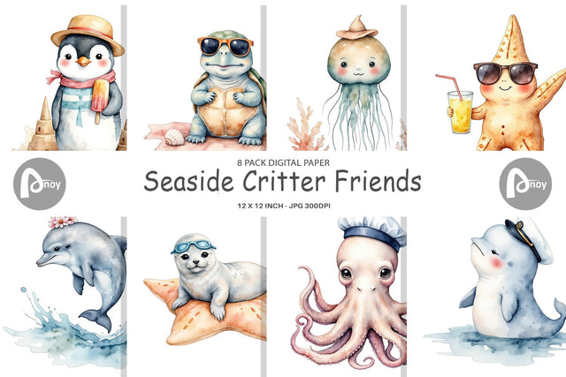 Digital Paper Seaside Critter Friends Digital Pattern artnoy 