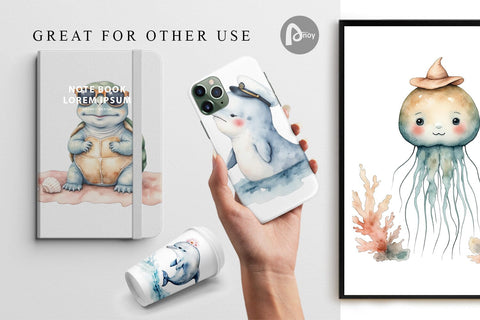 Digital Paper Seaside Critter Friends Digital Pattern artnoy 