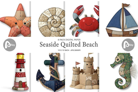 Digital Paper Seaside Quilted Beach Sublimation artnoy 