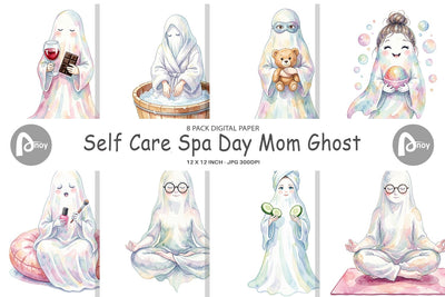 Digital Paper Self Care Spa Day Mom Ghost Digital Pattern artnoy 