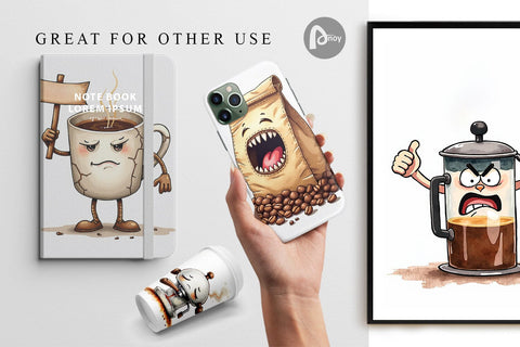 Digital Paper Sentient Sarcastic Mugs Watercolor Digital Pattern artnoy 