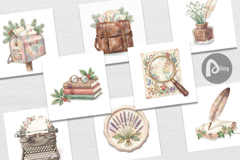 Digital Paper Sentimental Holiday Post Watercolor Digital Pattern artnoy 